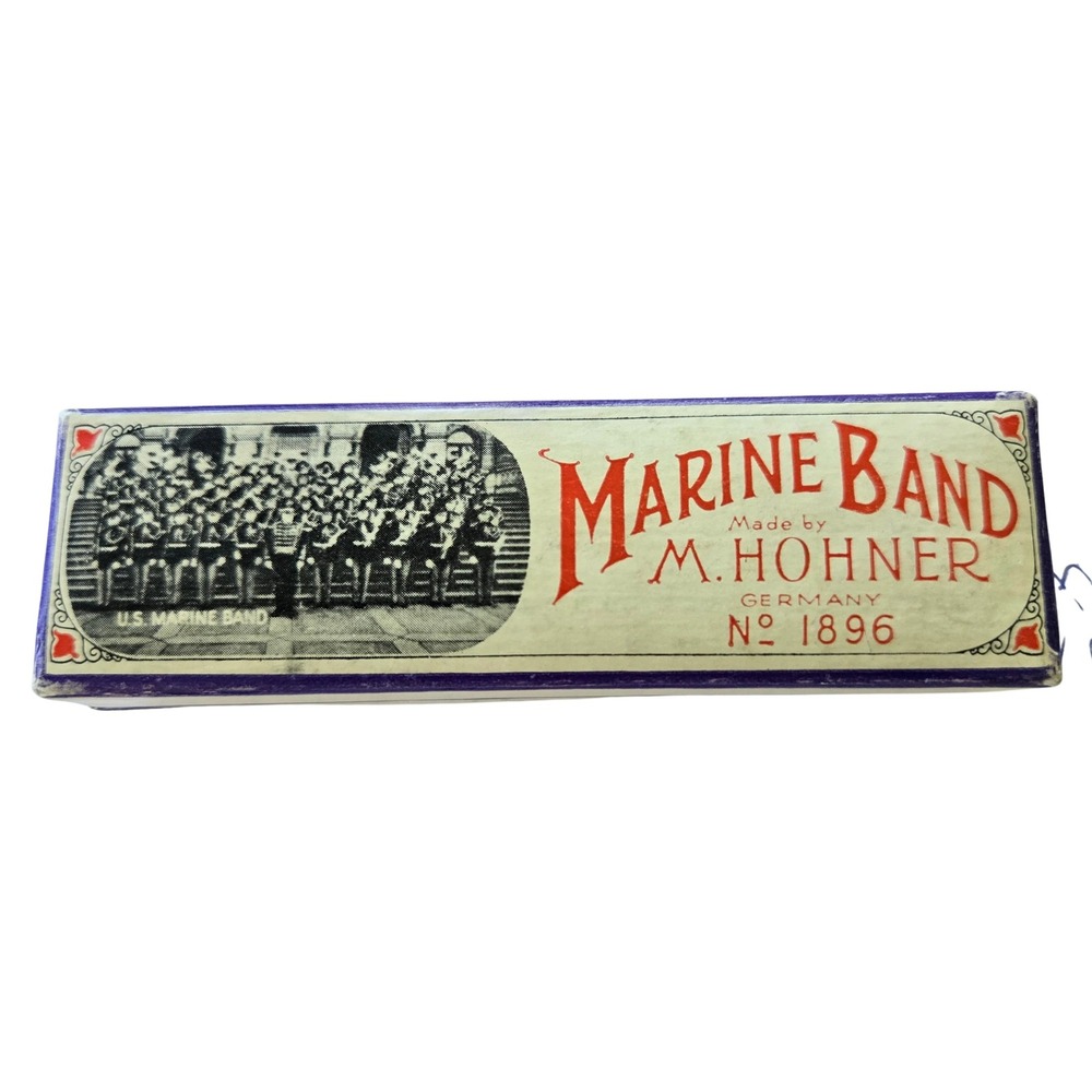 M. Hohner Marine Band Harmonica Key of C No 1896 Made in Germany with Box